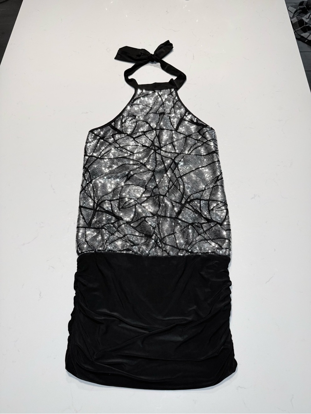 Vintage Black & Silver Sequin Halter Neck Party Dress
